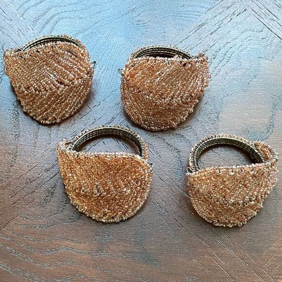 Pier 1 Vintage Beaded Napkin Rings Set Of 4 - Picture 1 of 5